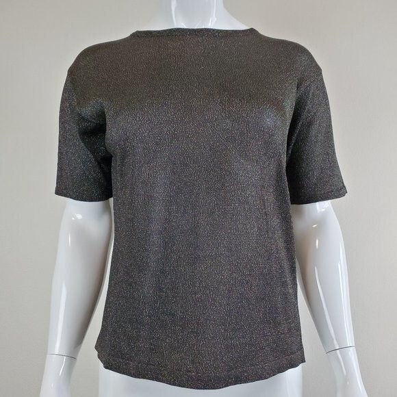 Vintage 90's Liz Claiborne Black and Gold Threaded Top - Picture 1 of 7